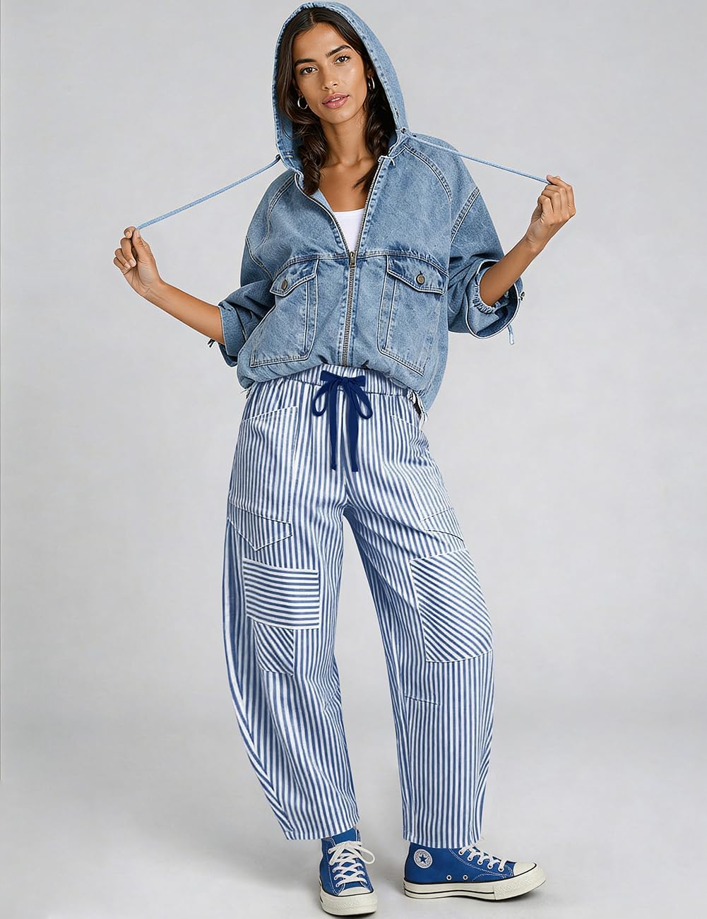 Detalle 2 de TARSE Women's Striped Pants, Linen Blend