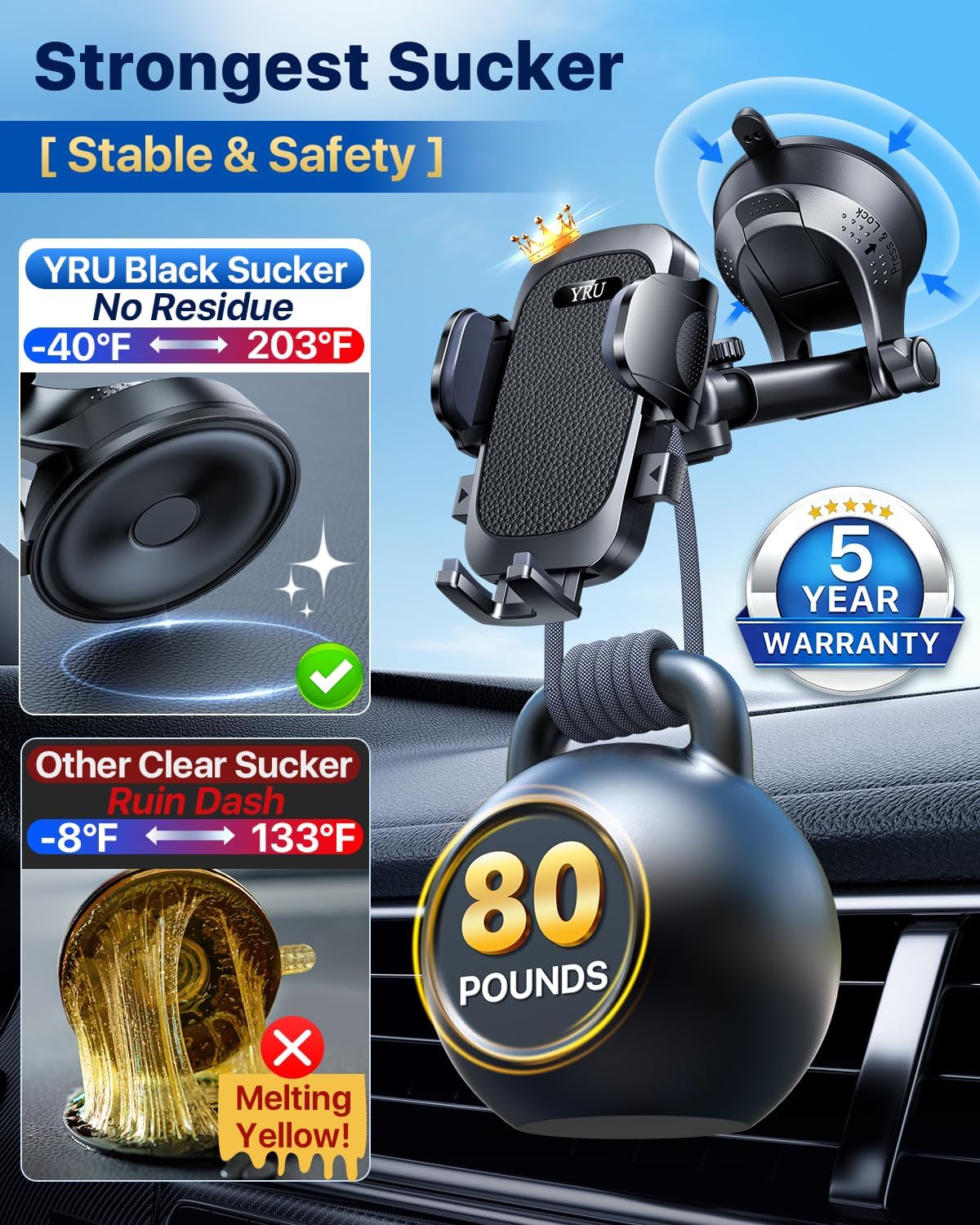 Thumbnail 1 de YRU True Upgrade Car Phone Holder 80LB