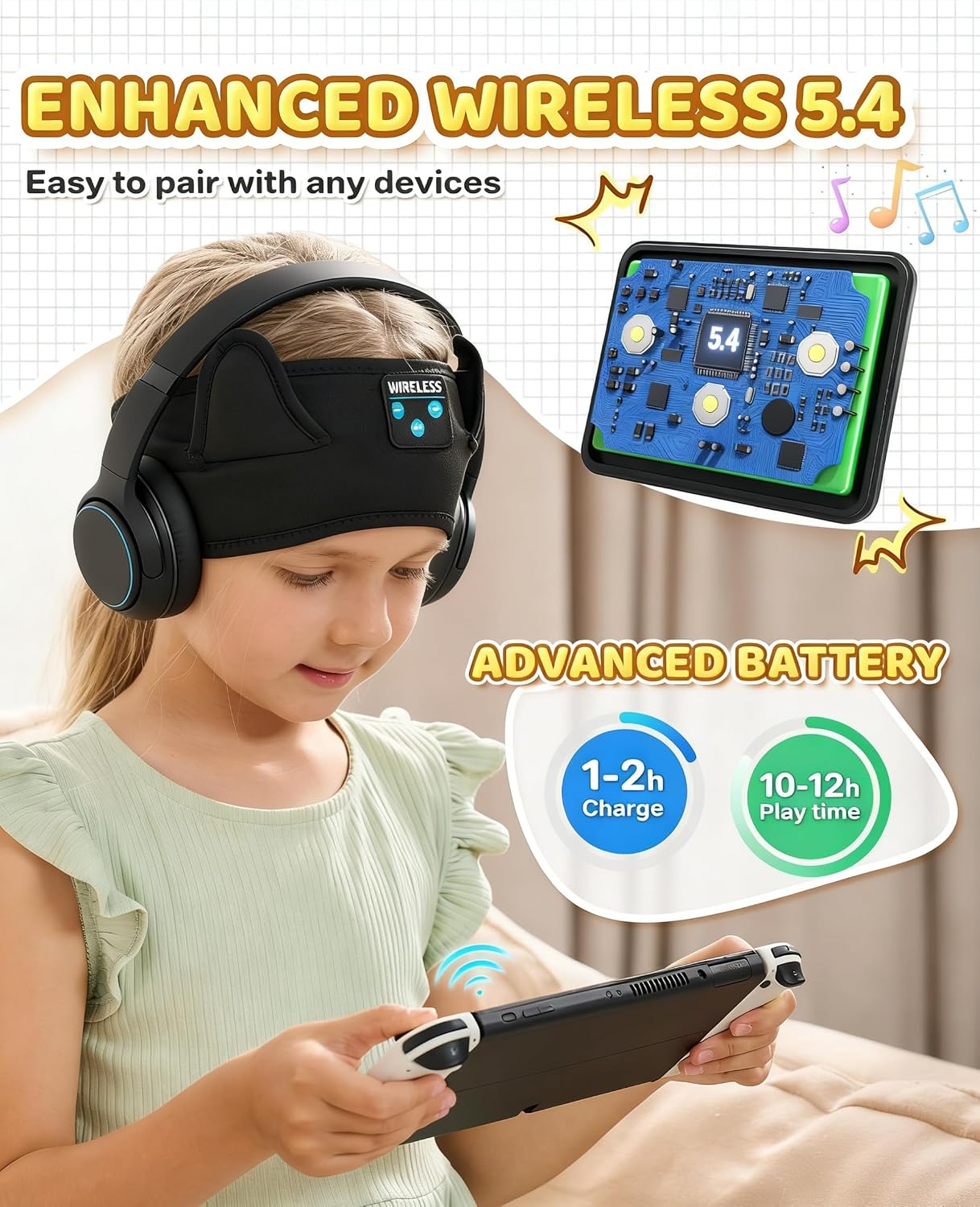 Detalle de KIDSBAND KIDS01 Kids Headband Headphones, Foldable, Adjustable, Bluetooth and 3.5 mm