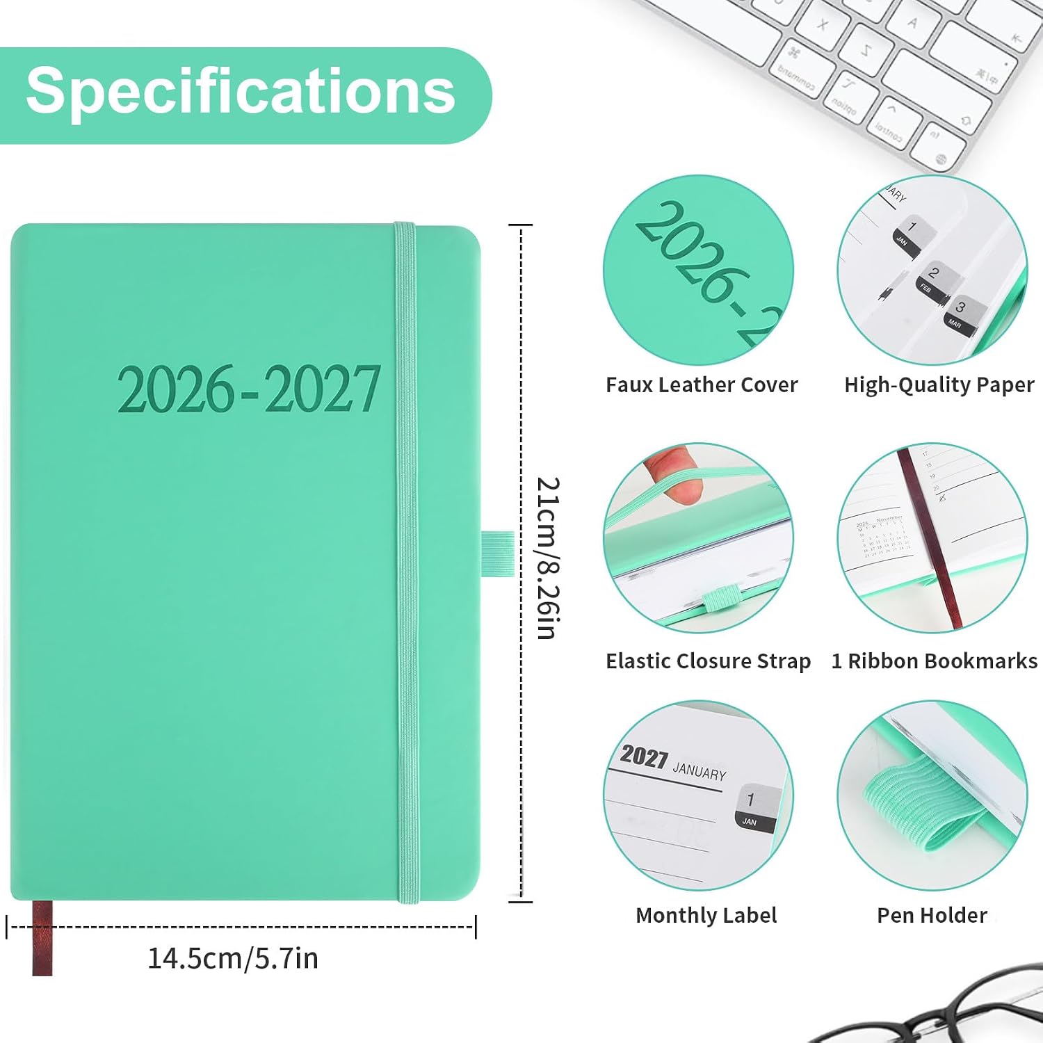 Thumbnail 6 de Academic Diary 2026-2027: Page A Day A5 Diary (Cyan) for School and Family