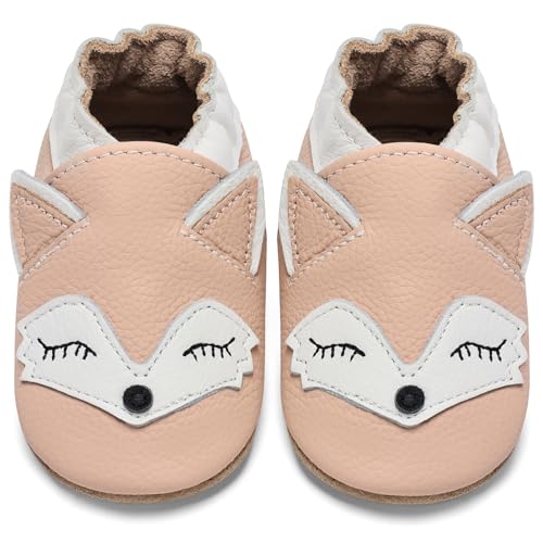 Detalle de IceUnicorn Chausson Bébé Cuir Souple Renard Rose – 12-18 mois