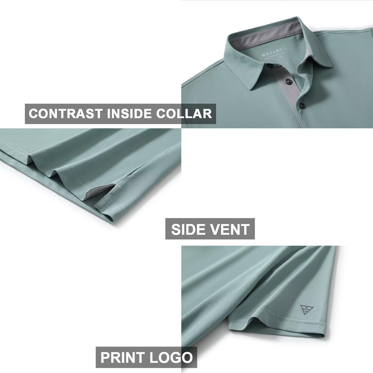 Detalle de Mens Golf Shirt Short and Long Sleeve Moisture Wicking Dry Fit Performance Solid Polo