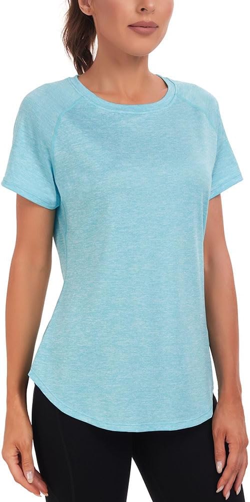 Detalle de Jlowesun Sport-Shirt Damen – kurzärmelig, feuchtigkeitsableitend, Mesh-Rückendesign, lockere Passform