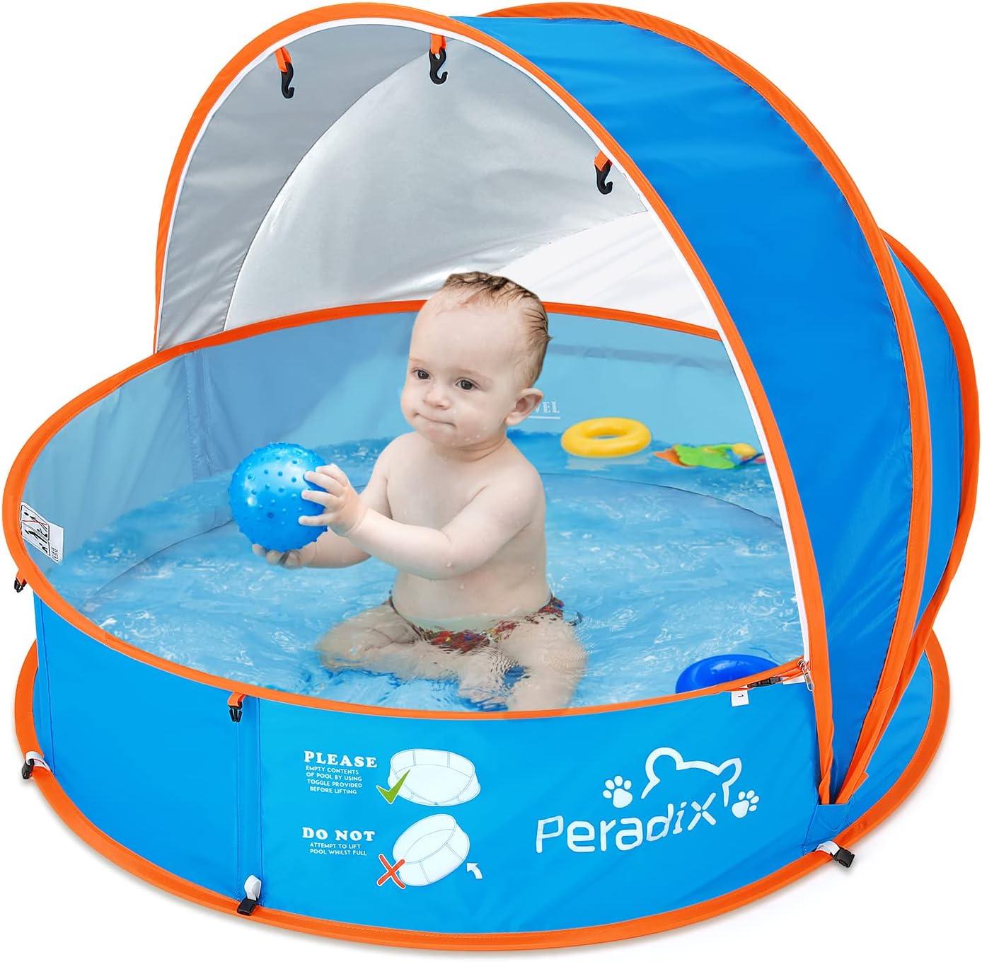Peradix 4-in-1 Pop Up Paddling Pool & Ball Pit Tent with UV Canopy and Mosquito Net