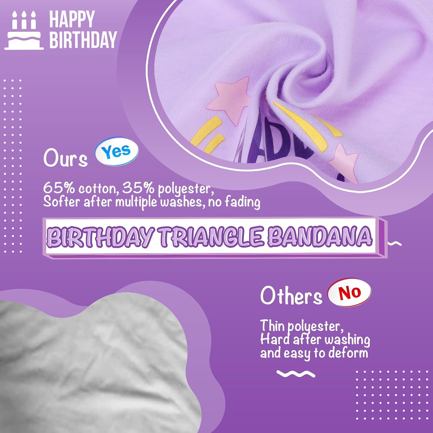 Detalle 2 de KOOLTAIL Dog Birthday Bandana Hat Squeaky Cake Plush Toy Set (Purple) – Adjustable birthday outfit + squeaky plush
