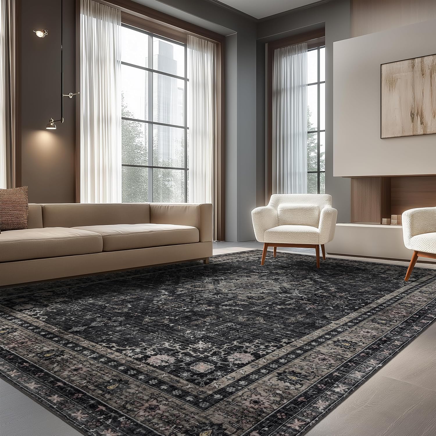 Thumbnail 6 de Ruaruarug 8x10 Area Rug — Black & Gray, Ultra-Soft, Non-Slip & Washable