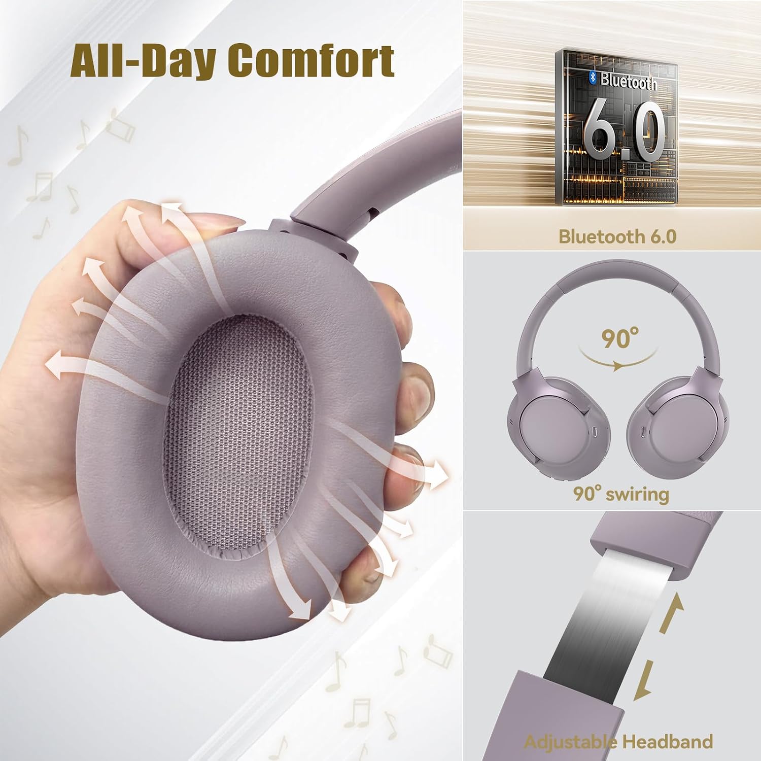 Detalle de TECKNET Active Noise Cancelling Headphones: Hybrid ANC, 70h Battery and 6 EQ Modes