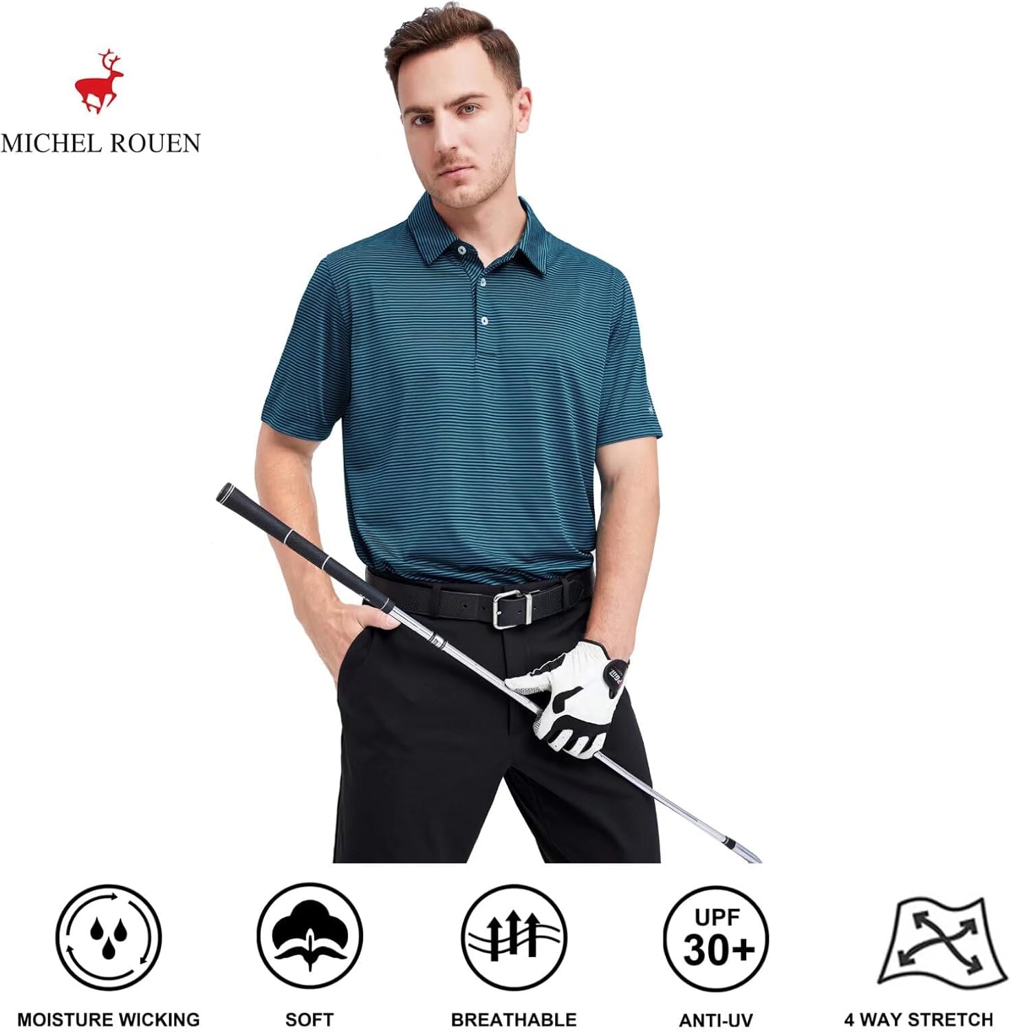 Thumbnail 4 de Men's Golf Polo Shirt: Moisture-Wicking Dry Fit Stripe Polo