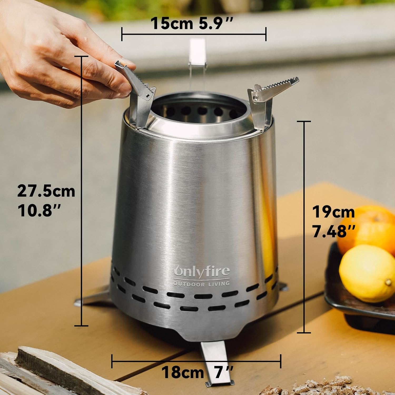 Thumbnail 1 de Onlyfire Tabletop Fire Pit – smokeless mini portable firepit with pot bracket, carry bag (stainless steel)