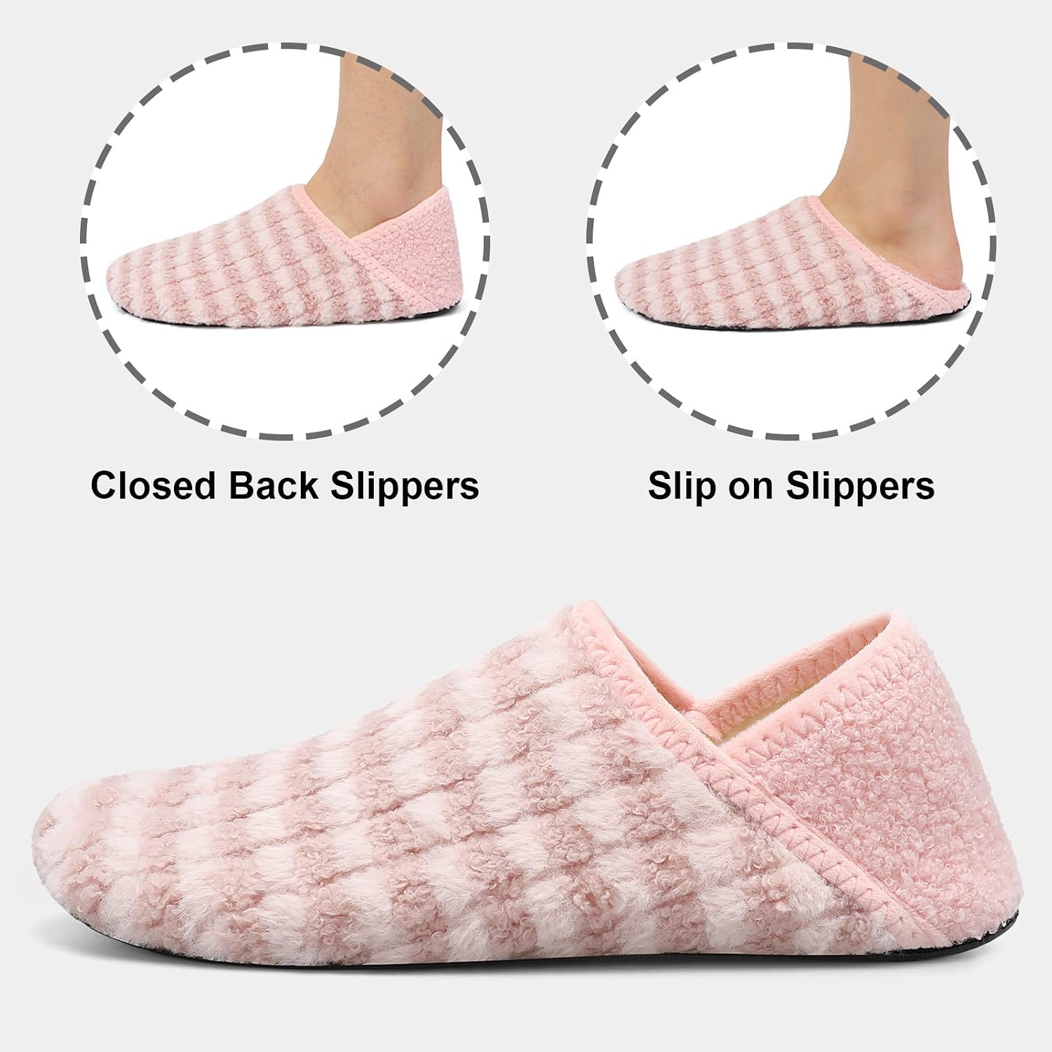 Detalle de Fires Slip-On Slippers with Textured Rubber Soles, Washable Unisex House Shoes