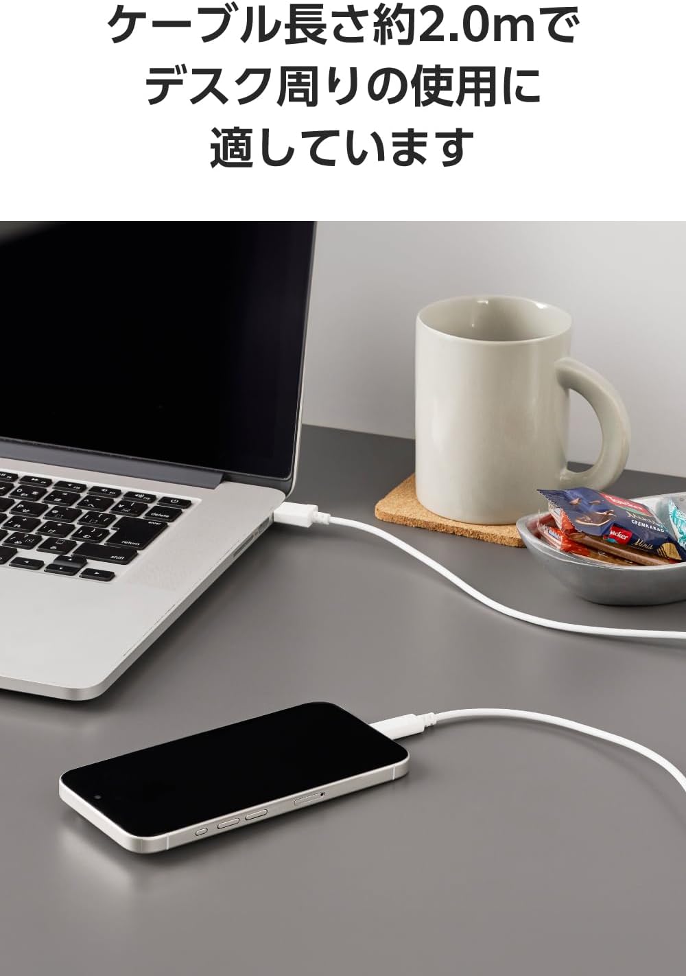 Detalle 2 de エレコム MPA-ACECTW20WH USB-A to USB-Cケーブル 2本セット 2m・15W・ホワイト