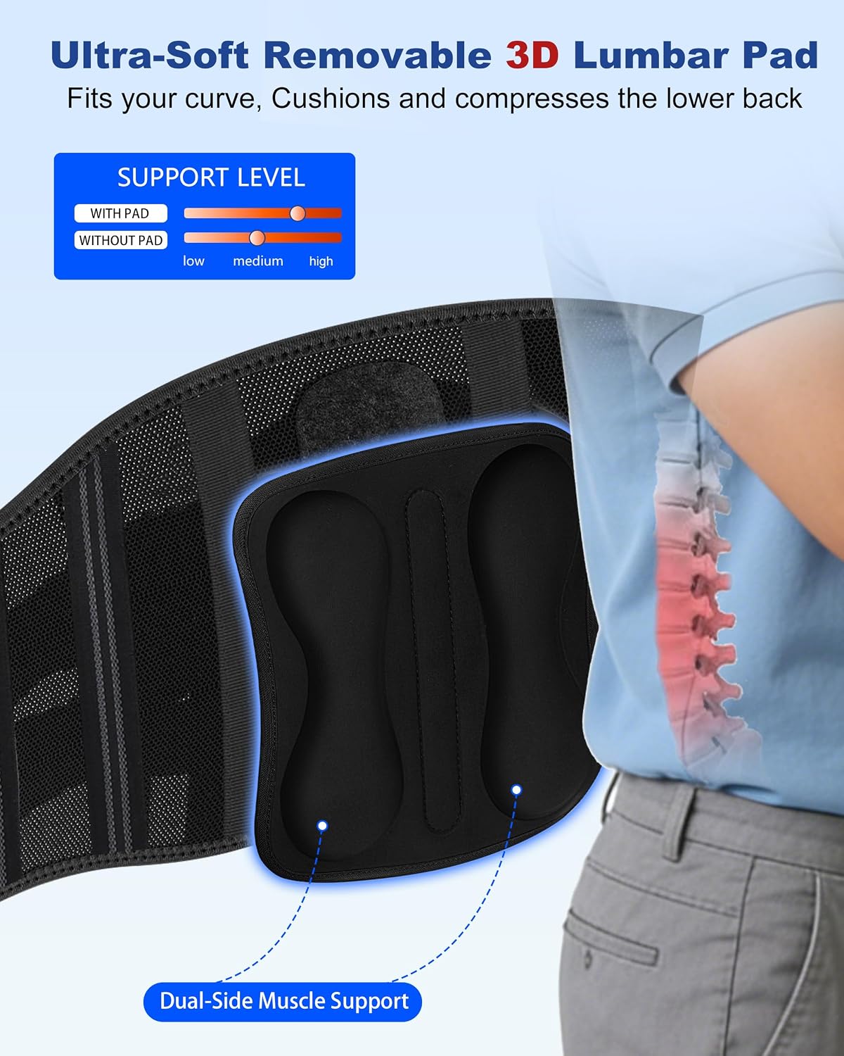 Thumbnail 3 de Aollop Back Support Belt for Lower Back Pain – 8X Stronger Lumbar Brace with 3D Pad