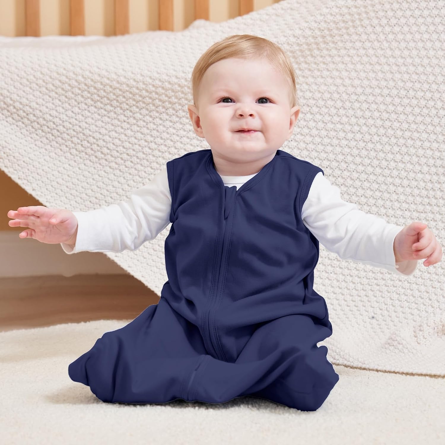Thumbnail 6 de FIEMOL Baby Sleep Sack 12-18 Months: 100% Cotton Wearable Blanket, 3-Pack (0.5 Tog) in Cyan