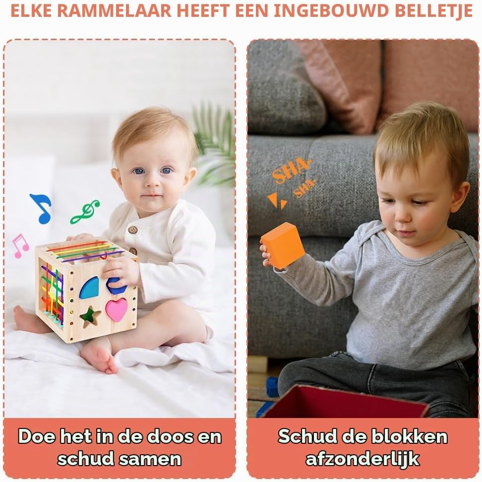 Detalle 1 de Ainiv houten vormensorteerkubus met 8 kleurrijke blokken, vanaf 1 jaar