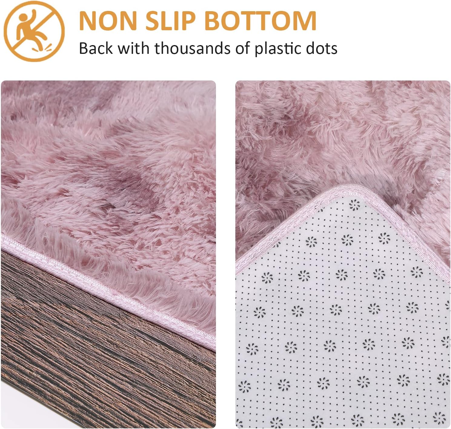 Detalle de Pauwer Zachte pluizige vloerkleden – roze shaggy tapijt, 80 x 160 cm