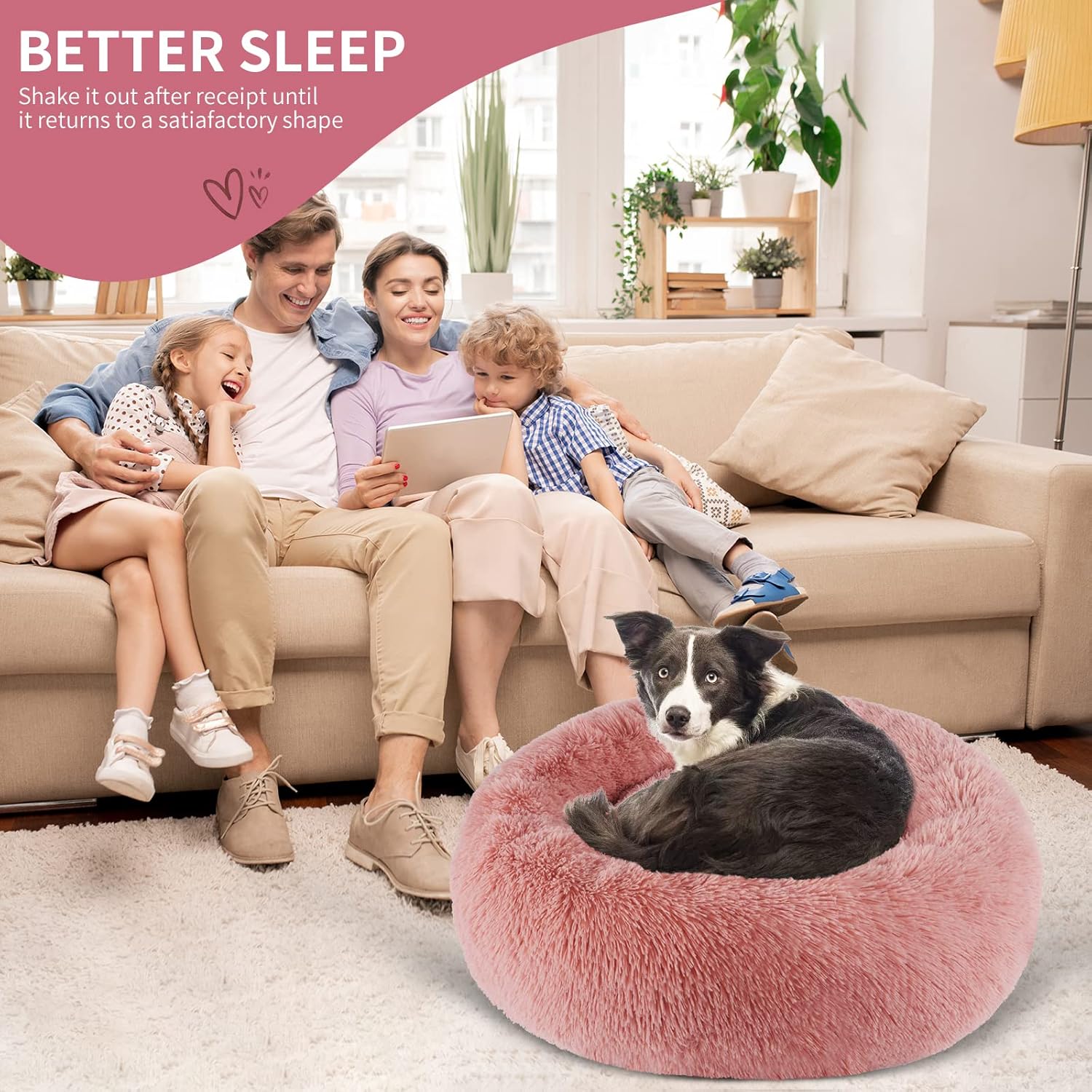 Detalle 2 de BVAGSS Rundes Hundebett Donut – Flauschiges, waschbares Kuschelbett, Ø 40 cm, Pink