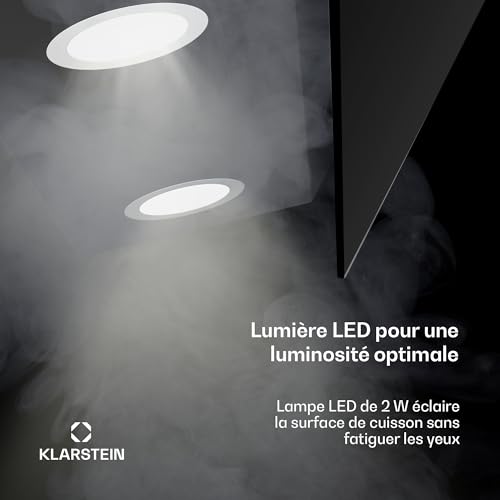 Detalle de Klarstein Alina : hotte murale 90 cm – 615 m³/h, éclairage LED 9 couleurs, contrôle tactile, mode extraction ou recirculation