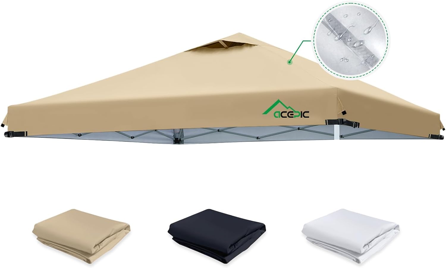 Detalle de ACEPIC TOP-AC-Wall 10x10 Canopy Replacement Top with Air Vent, Khaki