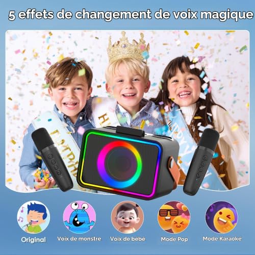 Detalle de Wowstar machine de karaoké portable avec 2 micros, Bluetooth et lumières disco