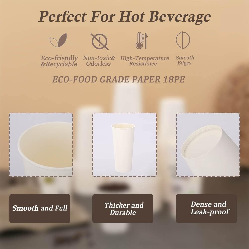 Thumbnail 2 de Lamosi 1000 Count 12 oz Paper Coffee Cups – Durable, Disposable, BPA-Free