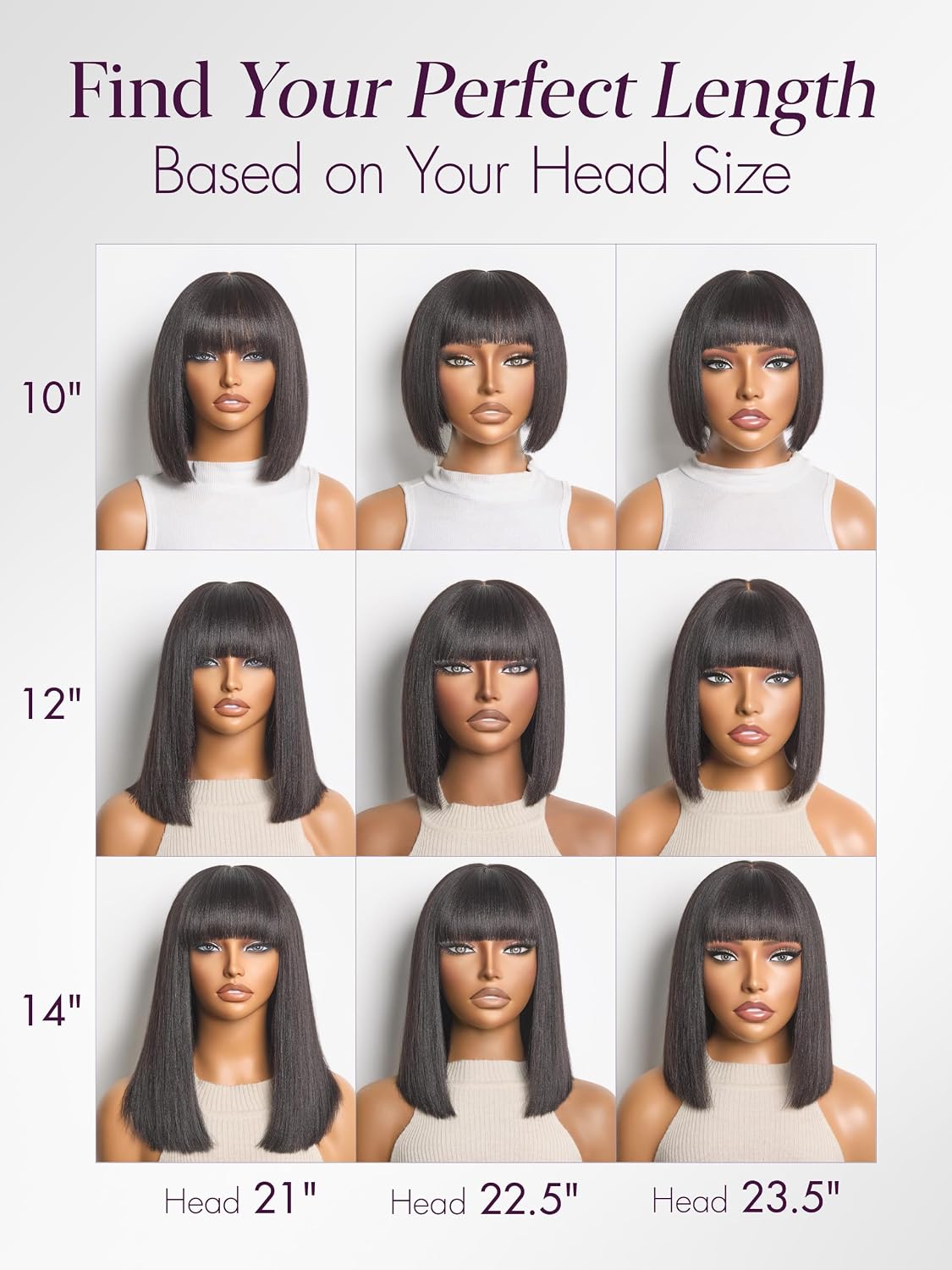 Detalle de LUVME HAIR 12 Inch Light Yaki Straight Bob Wig with Bangs – Glueless, 180 Density, Realistic HD Lace