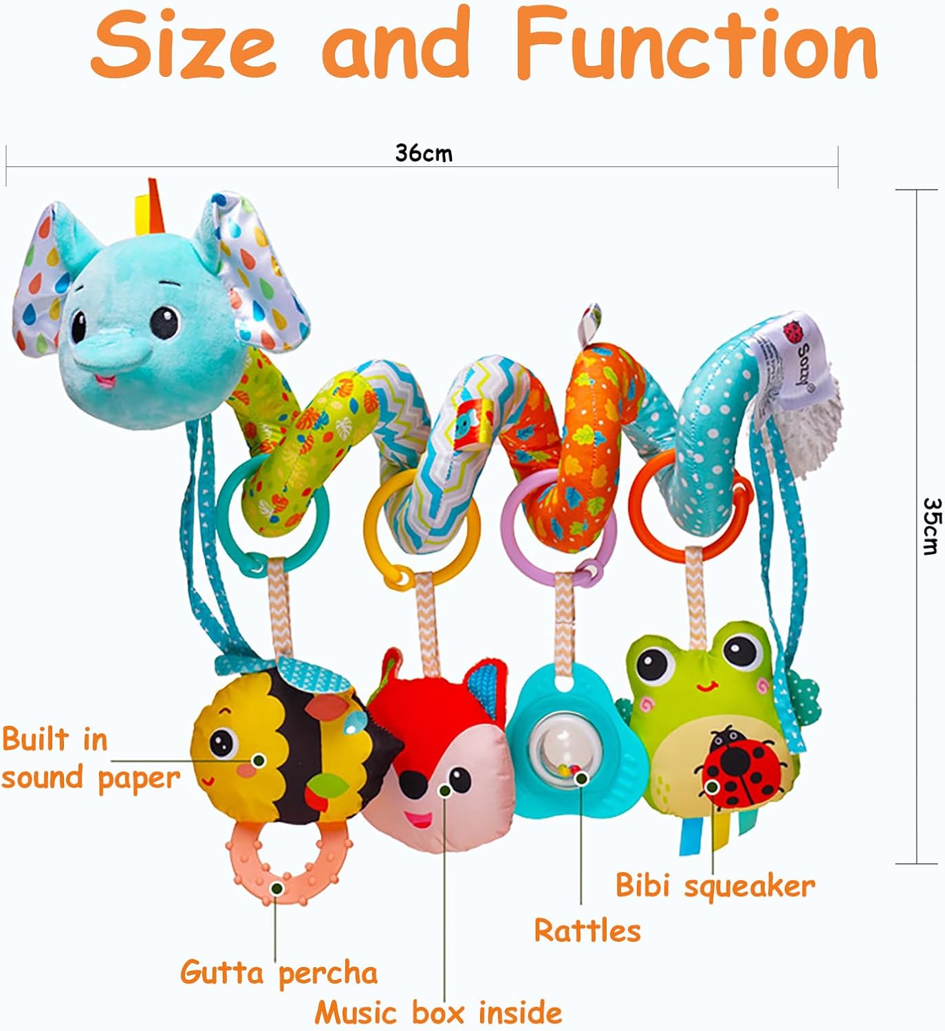 Thumbnail 2 de Kulveanju Spiral Pram Toys for Babies – Elephant plush hanging activity rattle