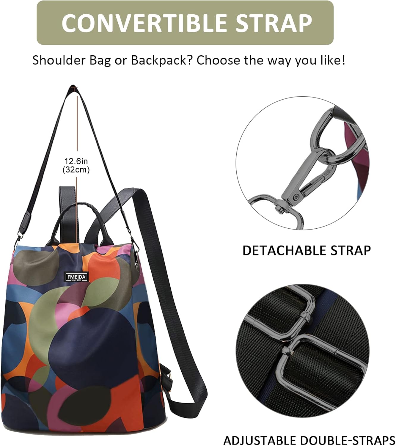 Detalle 2 de Fmeida women’s anti-theft travel backpack rucksack 3-in-1 shoulder bag