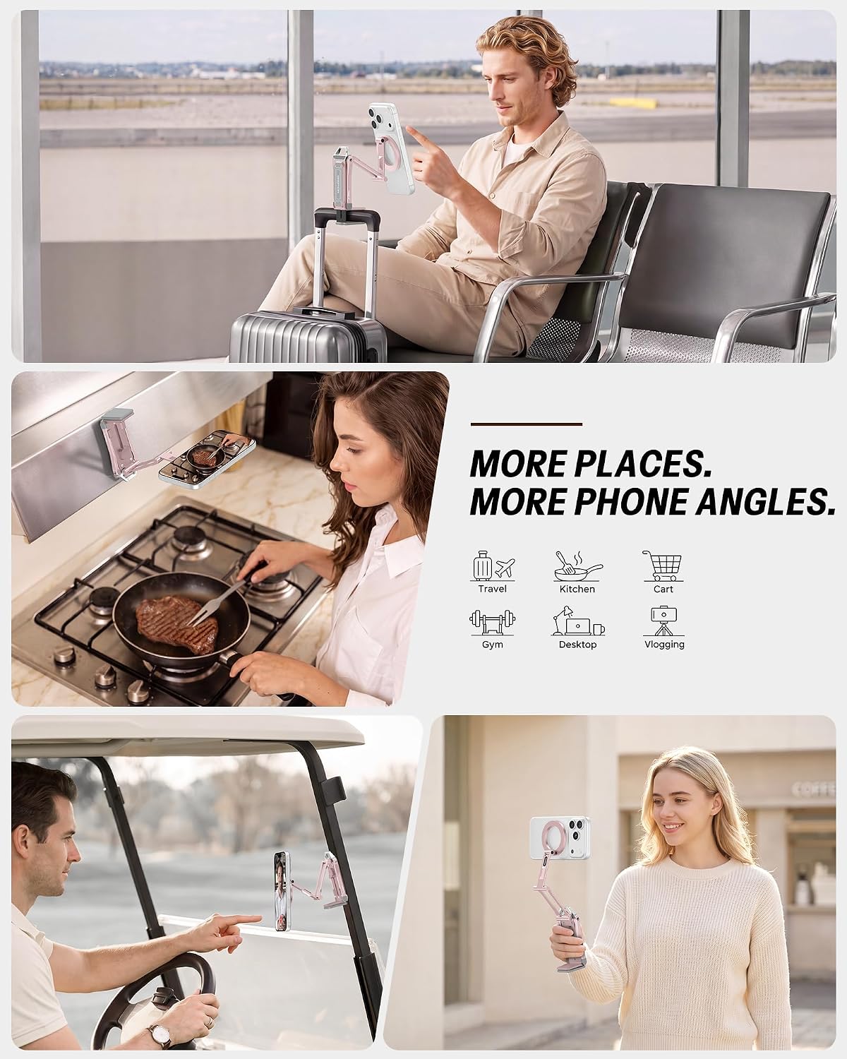 Detalle de OMOTON TP02-Pink-US Magnetic Phone Tripod, Pink, 360° Rotation, Foldable