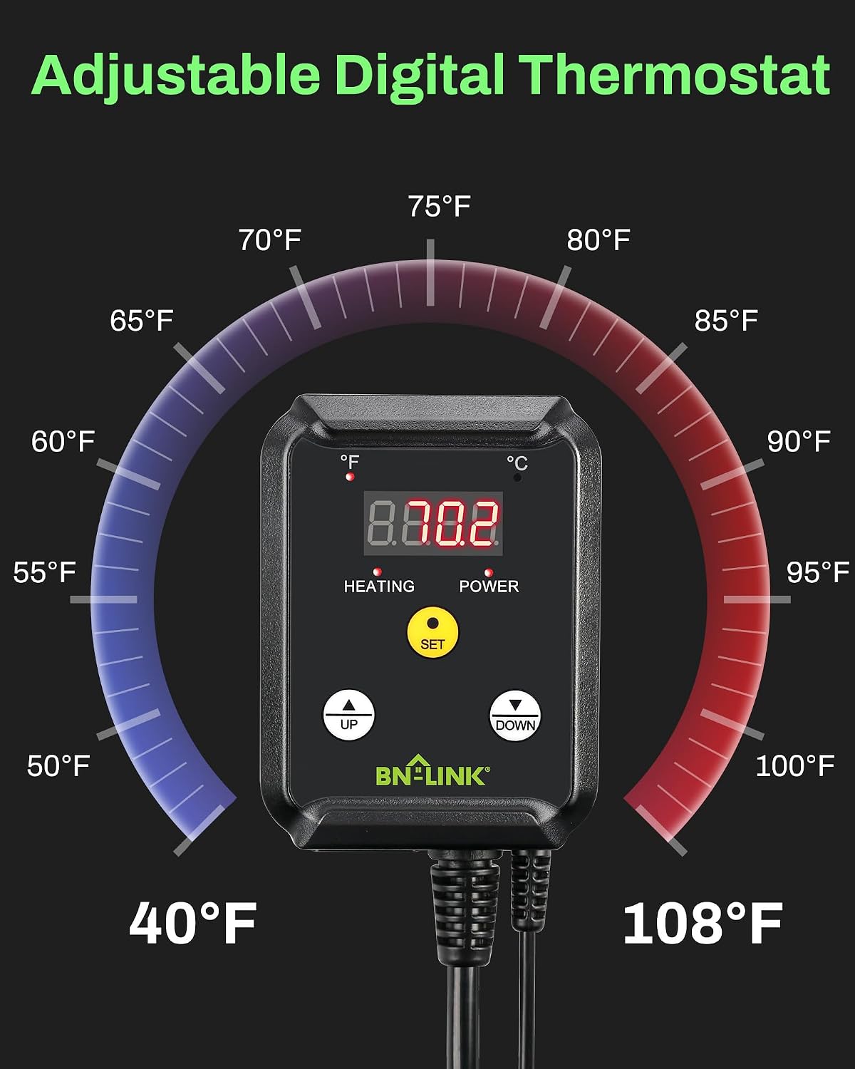 Detalle 1 de BN-LINK 10" x 20.75" Seedling Heat Mat with Thermostat and Temperature Control