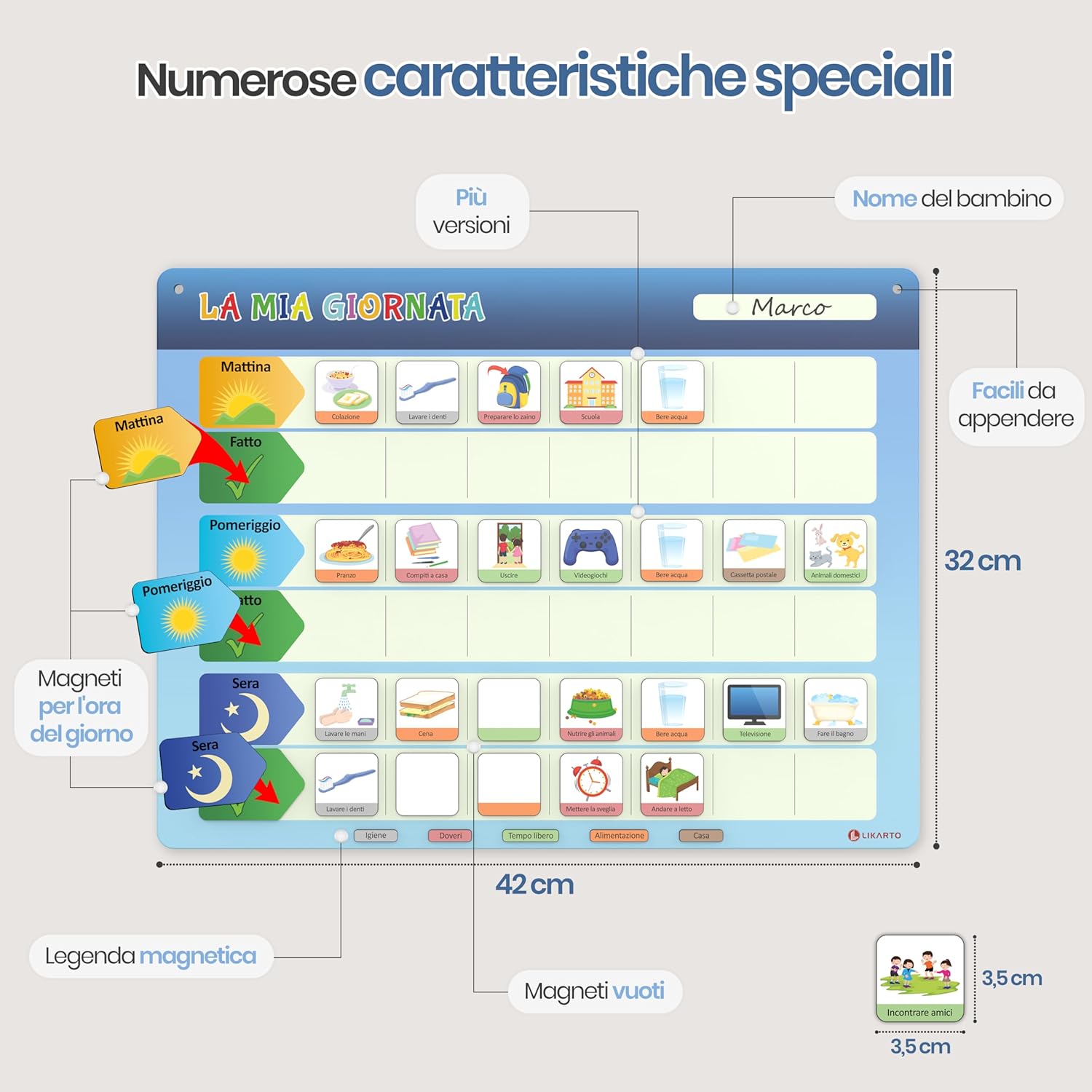 Detalle 2 de LIKARTO Calendario giornaliero magnetico per bambini 152 magneti 🧩