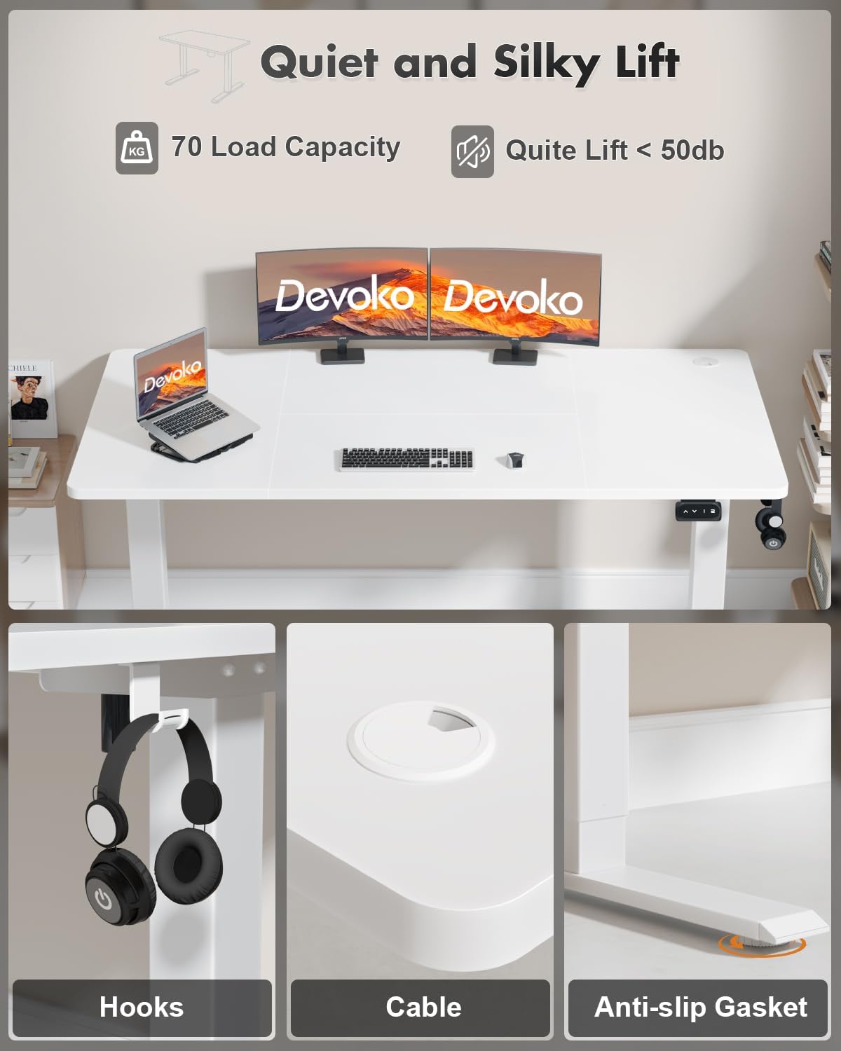 Thumbnail 4 de Devoko Electric Standing Desk 120x60cm Height Adjustable