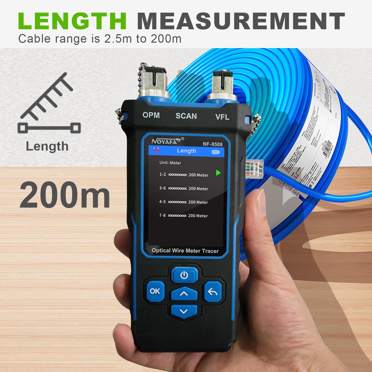 Detalle 1 de NOYAFA NF-8508 tester cavo rete RJ45 PoE 200 m