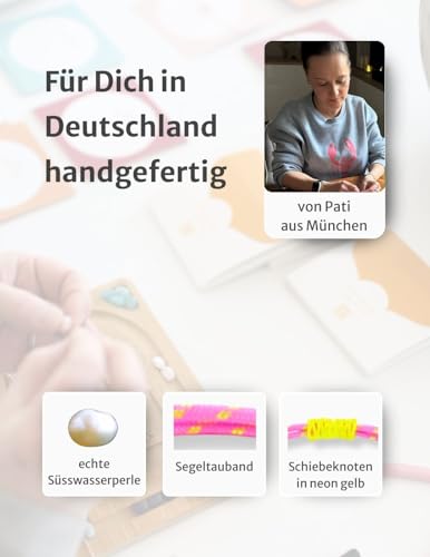 Thumbnail 2 de happymaker Segeltau Armband Damen – Rosa mit echter Süßwasserperle, zwei neon-gelbe Schiebeknoten, größenverstellbar