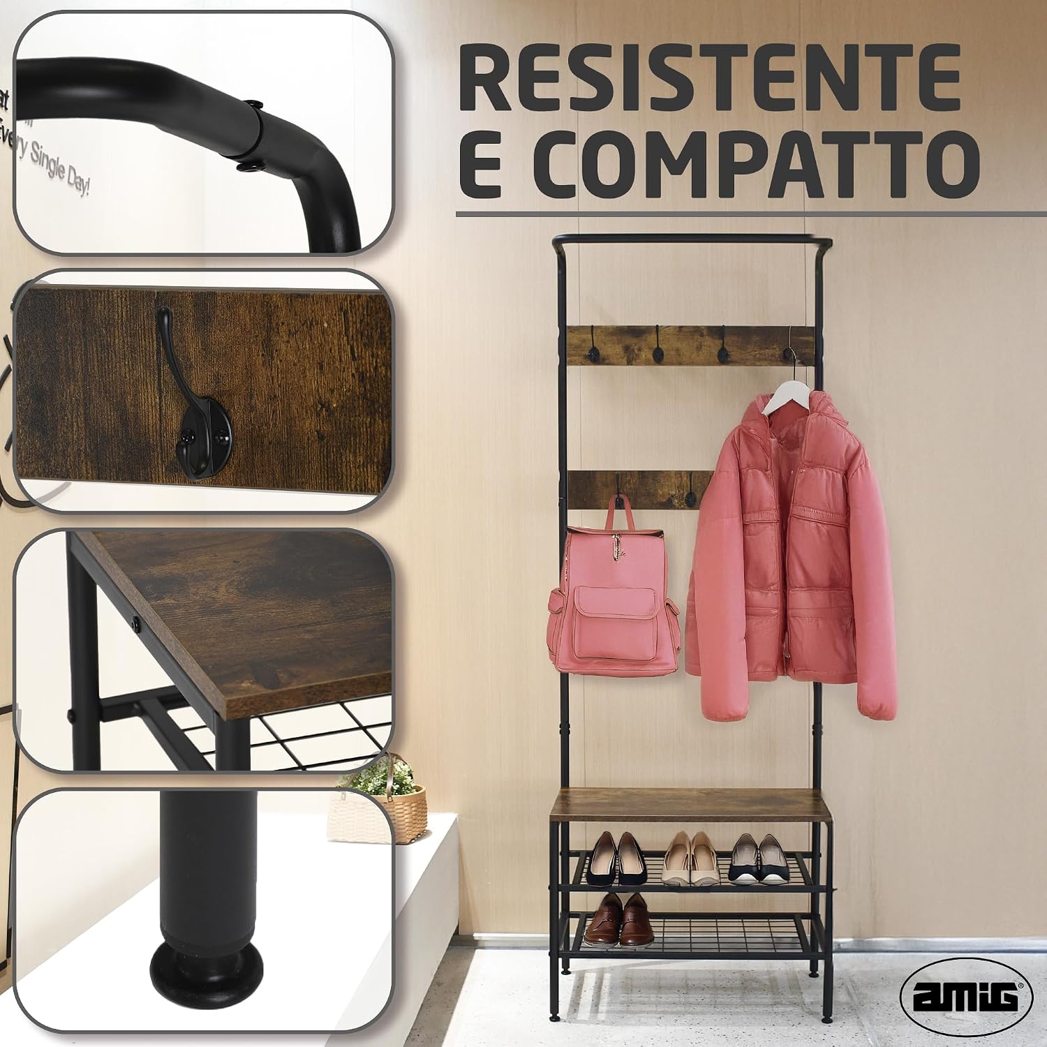 Thumbnail 3 de Amig Lukïen: Appendiabiti con scarpiera e panca in stile industriale per corridoio