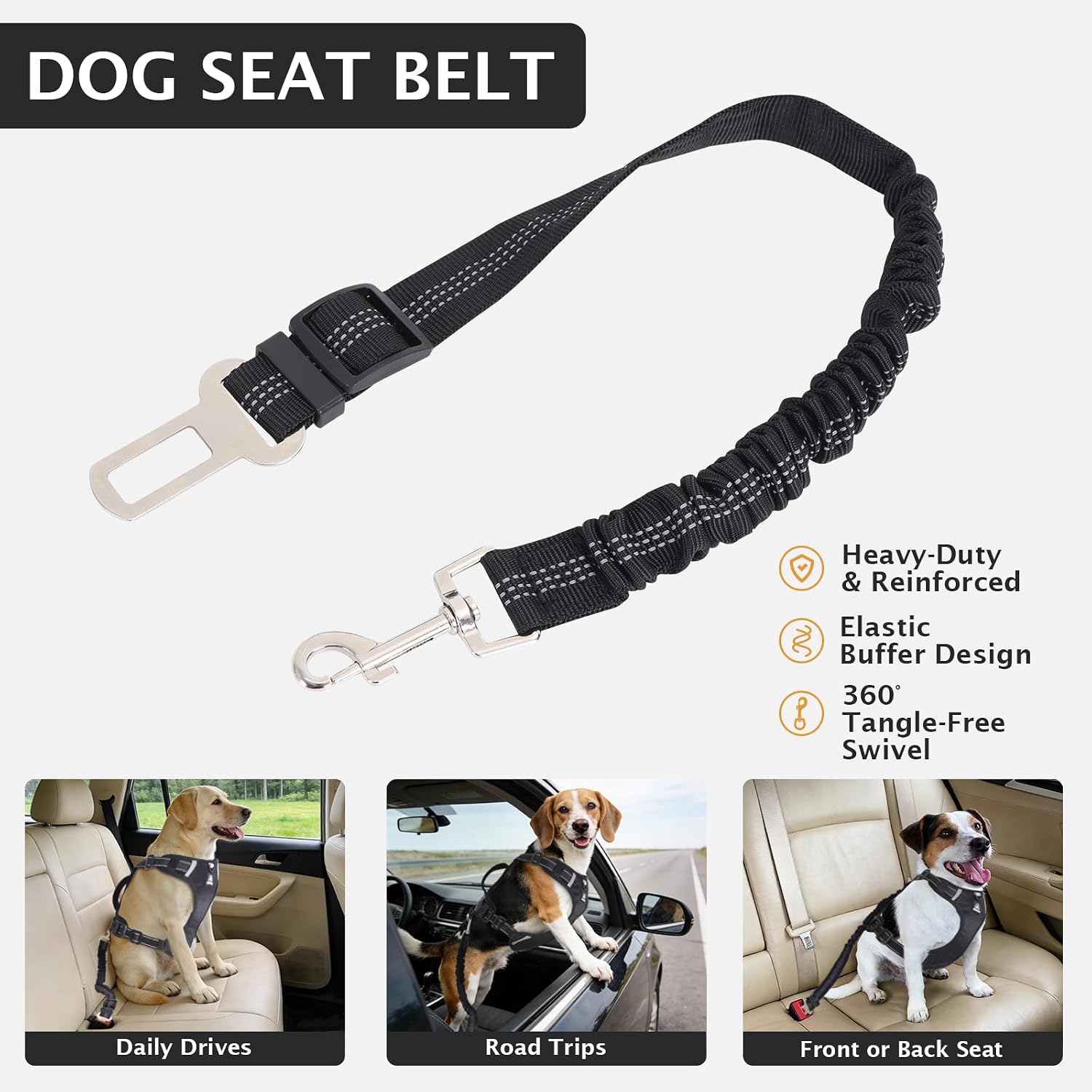 Thumbnail 5 de IEUUMLER No Pull Dog Harness, Reflective Front Clip Vest with Leash, Car Seat Belt, Backup Strap and AirTag Accessory Slot (Size M, Black)