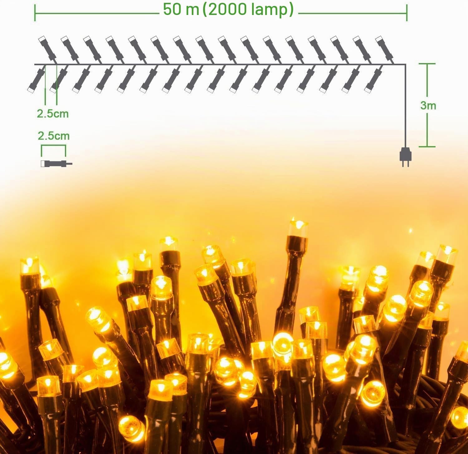 Detalle 2 de Quntis QX-U-O-I-400-80-M-C łańcuch LED 50 m, 2000 diod, ciepła biel IP44