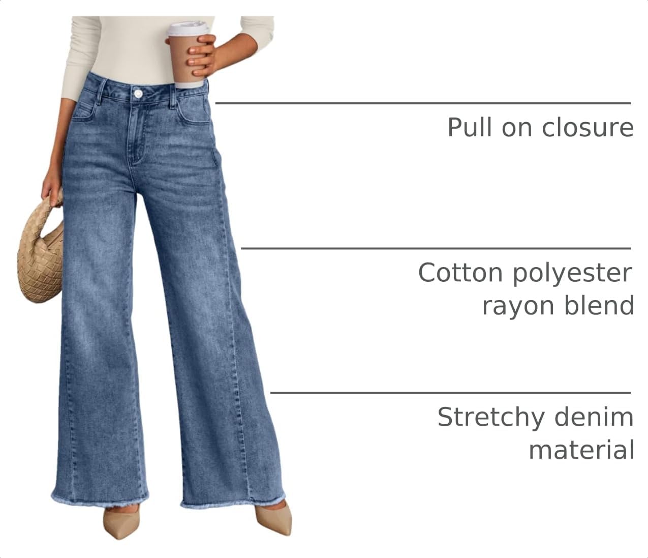 Detalle 2 de Trendy Queen Women’s Wide Leg Jeans with Relaxed Loose Straight Fit & Raw Hem