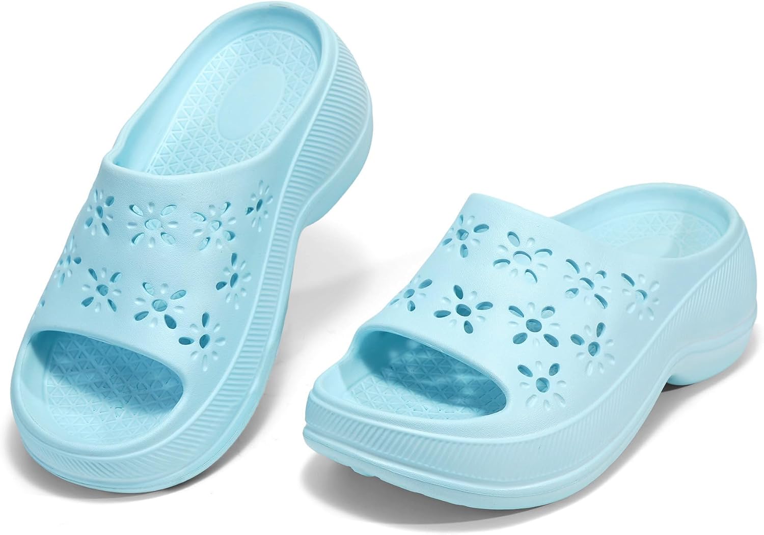 Detalle de JOMIX Claquettes Femme Antidérapantes à Semelle Épaisse en EVA, Sandales Florales Plateforme 6,3 cm