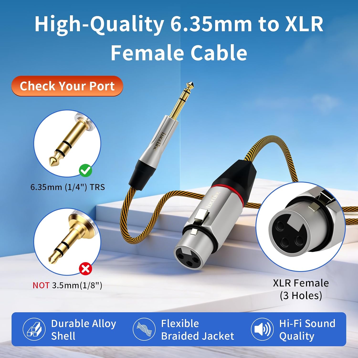 Detalle de LuccLinc Balanced XLR-to-TRS Audio Cable, 10 ft