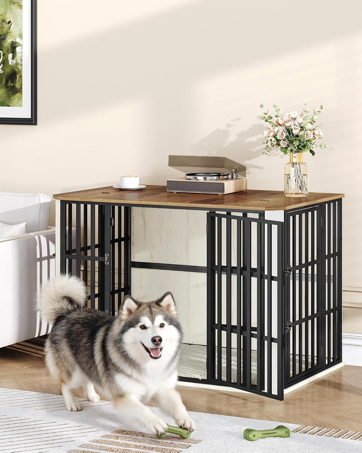 Detalle de Hzuaneri Cage pour Chien en Bois Heavy Cage avec Porte d’alimentation supérieure et design multi-portes – 120 x 75 x 81 cm