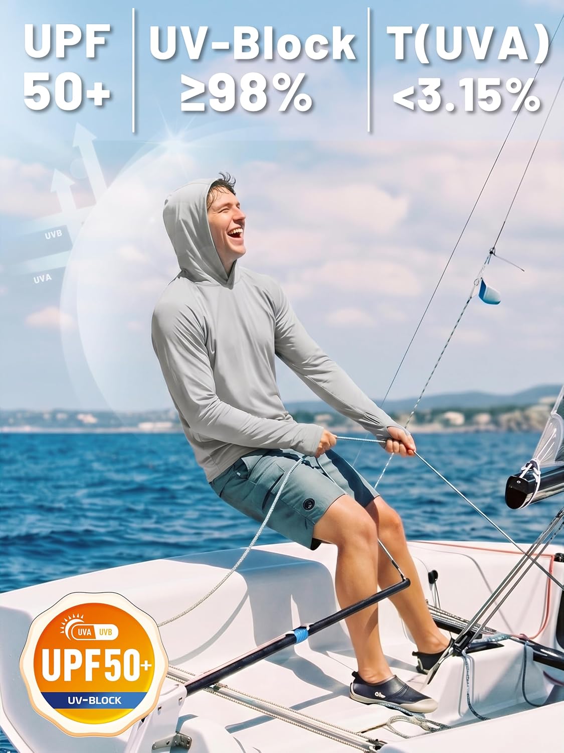 Thumbnail 2 de TACVASEN Herren UV-Schutz Hoodie mit UPF 50+ und Daumenlöchern (Langarm mit Kapuze)