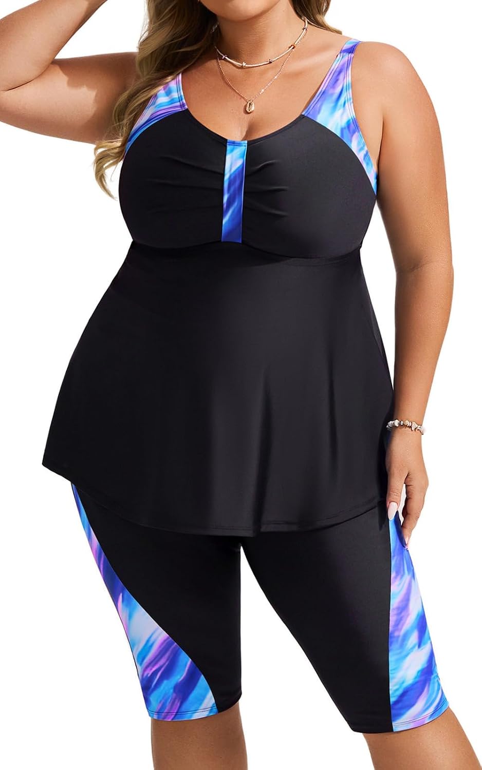 Thumbnail 6 de Hanna Nikole 2 Piece Tankini Sets Plus Size with Tummy Control and High Waist Swim Shorts