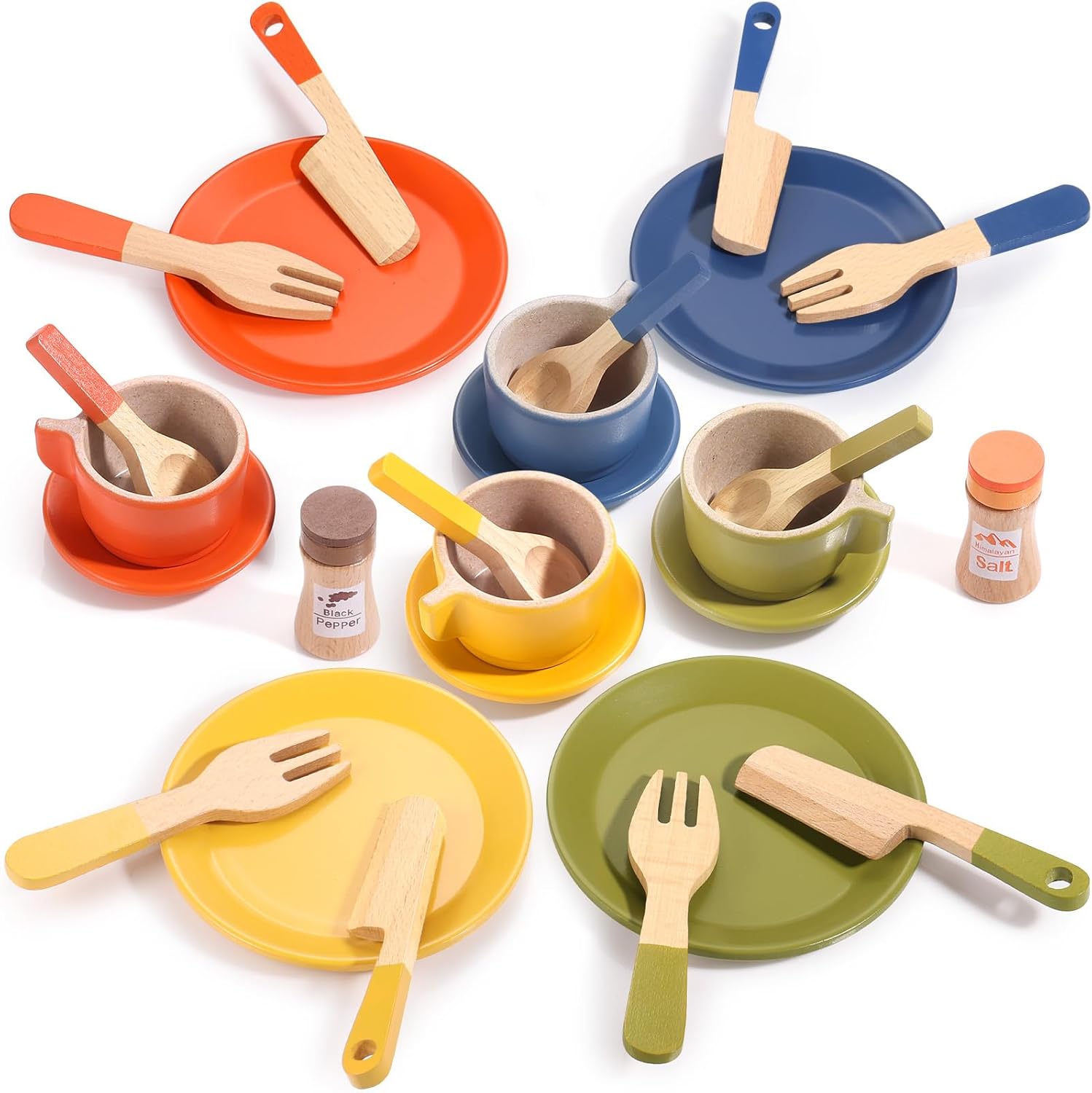 Detalle de GAGAKU Holz-Geschirrset für Kinder (26-teilig) – Kinderküche & Spielküche Zubehör