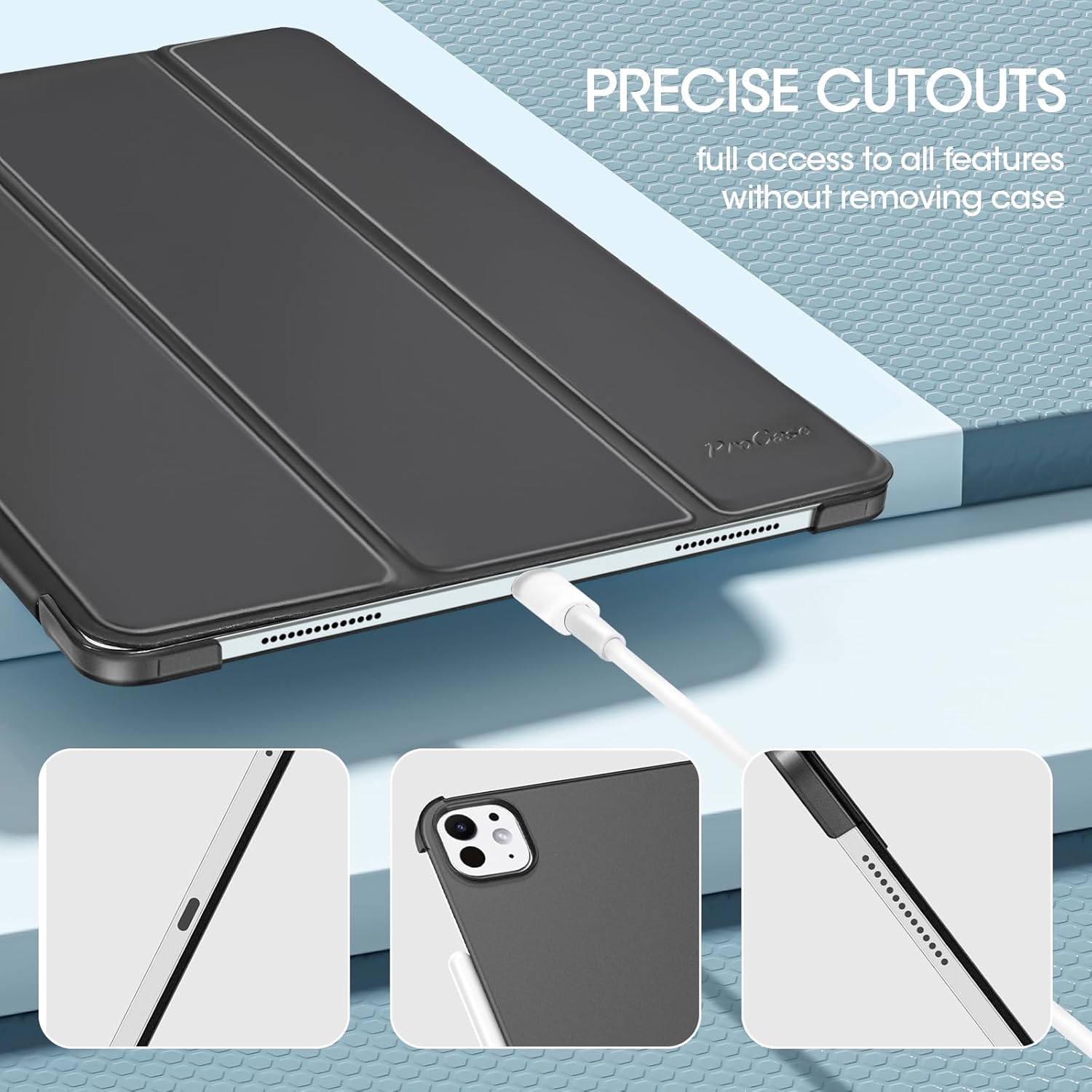 Thumbnail 6 de ProCase Hülle für iPad Pro 13 Zoll M5/M4 – Dünn, leicht, Dreifachschutz mit translucent Rückhülle in Schwarz