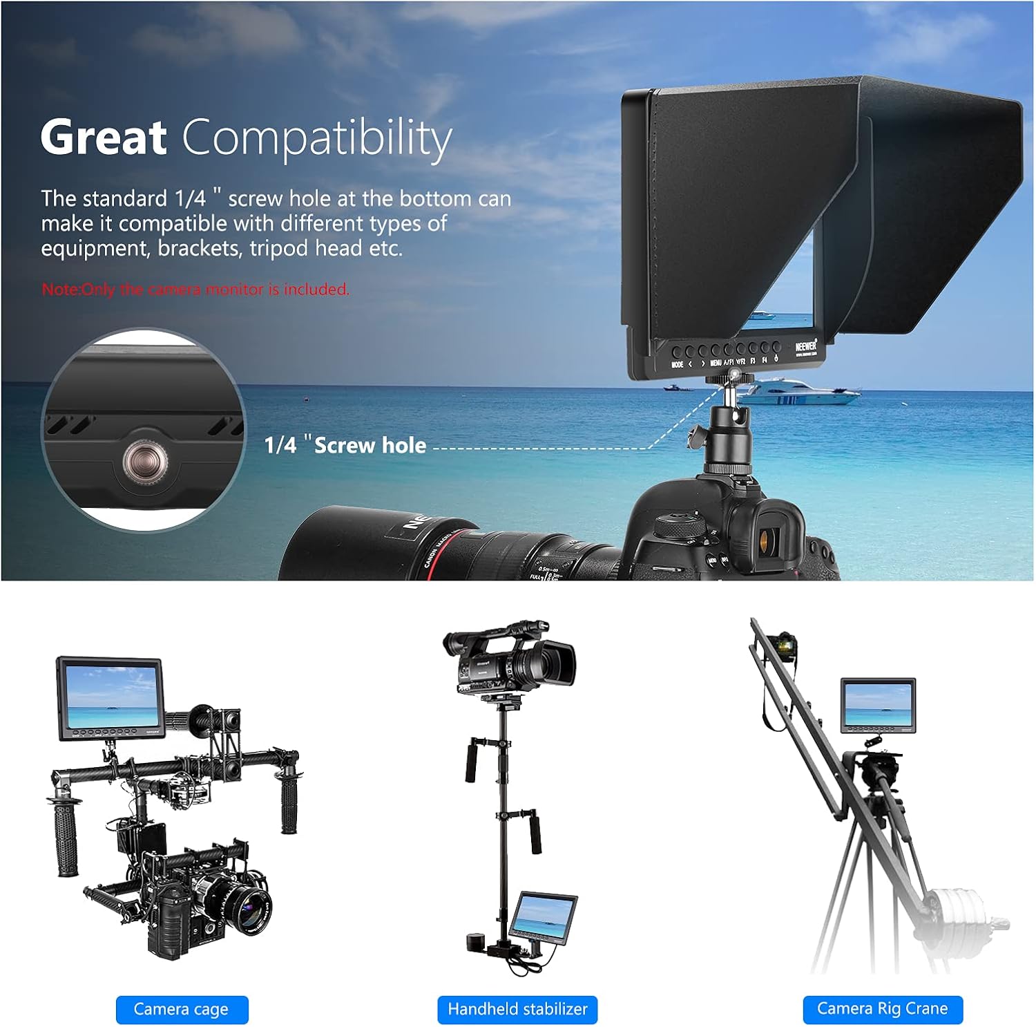 Thumbnail 6 de Neewer F100 7-inch Field Monitor with Sunshade & Ball Head for DSLR Cameras
