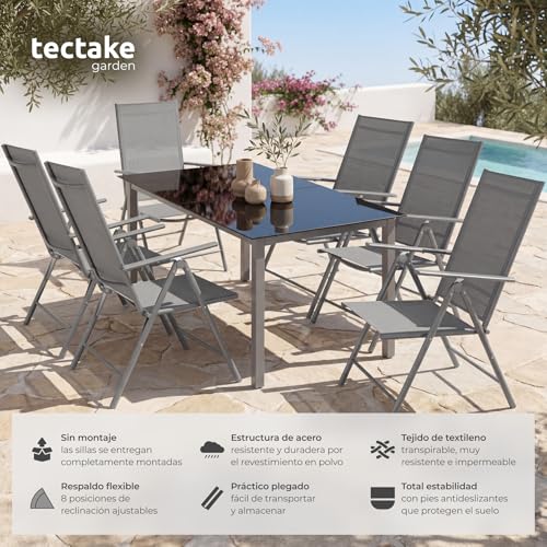 Detalle 2 de tectake Conjunto de 2 Sillas de Jardín Exterior de Aluminio con Respaldo Regulable – Antracita/Gris