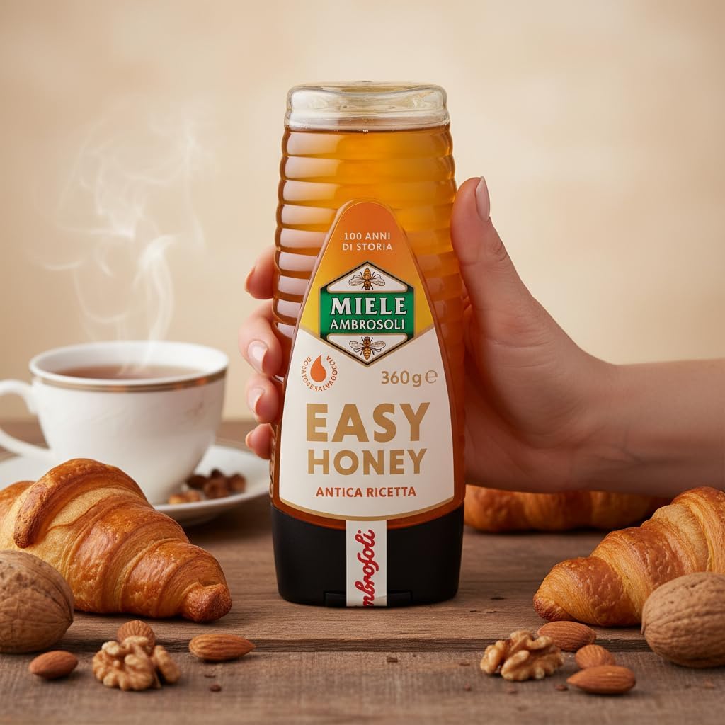 Detalle de Ambrosoli Easy Honey 360 g – miele in flacone squeeze con dosatore salvagoccia