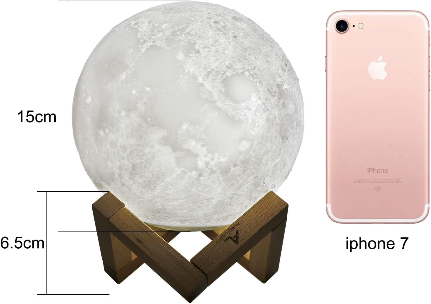 Thumbnail 3 de 5.9 Inch LED Moon Night Light (3D Moon Lamp) with Touch & Tap Dimming, USB Charging and Wooden Stand