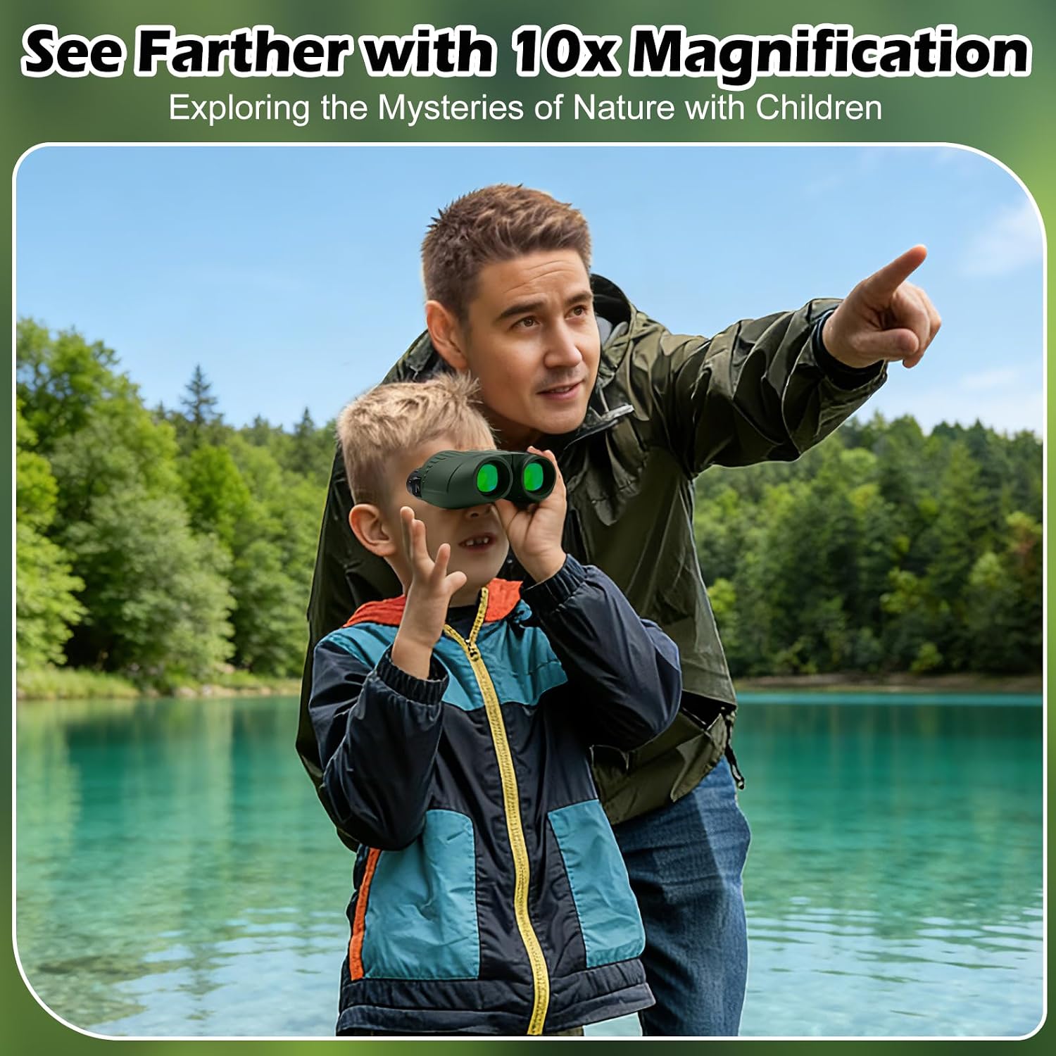 Detalle de Binoculars for Adults and Kids: 10x25 Compact Binoculars for Bird Watching, Theatre, Concerts, and More (Green)