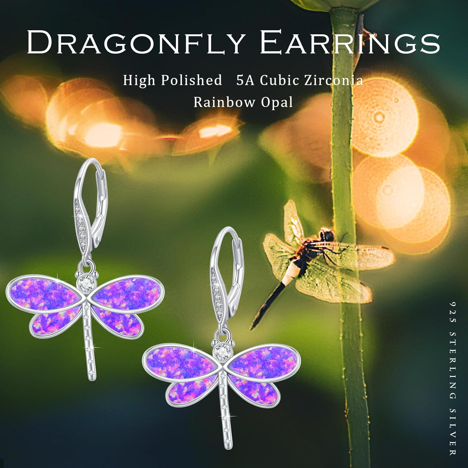 Detalle de ZIPPICE Mehrfarbig Opal Libelle Ohrringe 925 Sterling Silber – Libellen Creolen